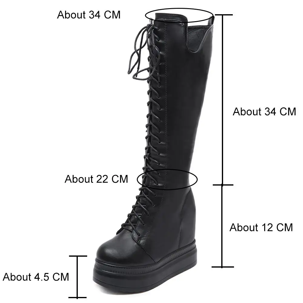 DORATASIA Brand Female Height Increasing Motorcycle Boots Fashion Zip Platform Knee High Boots Women Party Wedges Shoes Woman