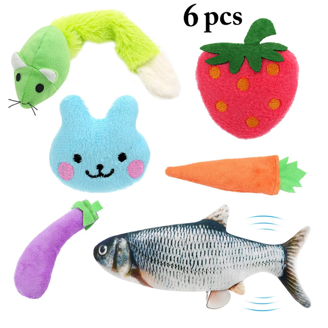 

Hot Selling Cat Chew Toy Plush 6PCS Interactive Interesting Carrot Pet Toy Cat Fish Toy Cat Catnip Toy Cat Supplies Multicolor