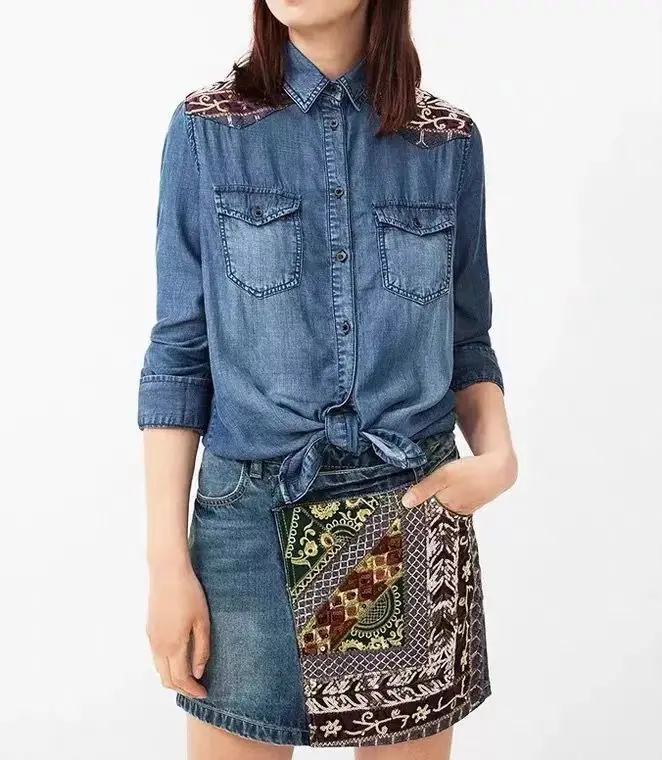 DESIGUAL новинка, Испанский Стиль, ручная роспись, v-образный вырез, блузка(689