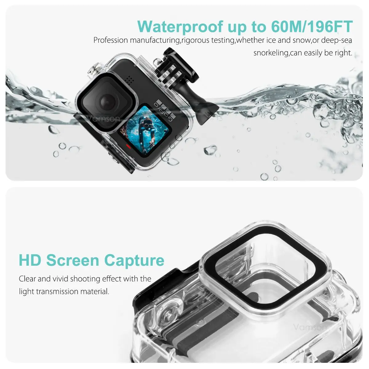 Продажа Комплект аксессуаров Vamson VS160 для GoPro Hero 10 9, черный водонепроницаемый корпус, набор для Go Pro 10 9, черный аксессуар для экшн-камеры