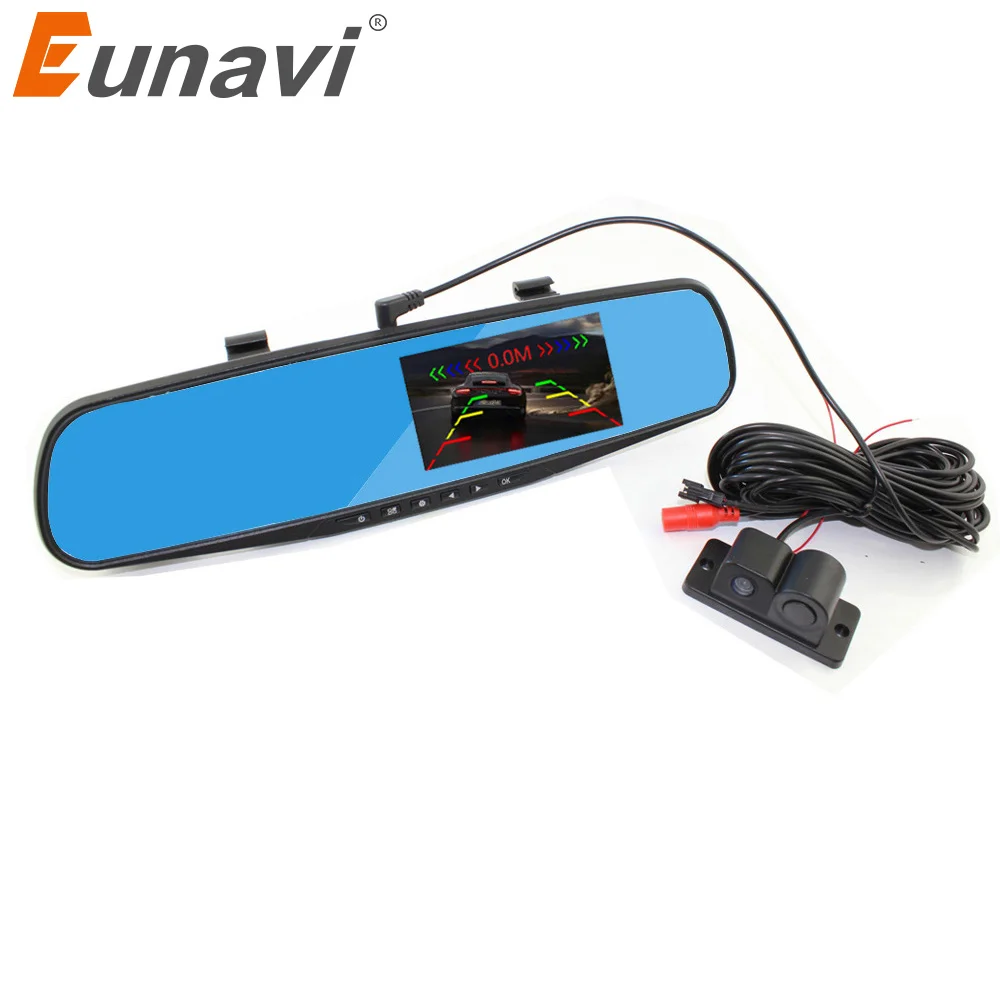 

2018 Real Dash Cam Eunavi Car Reversing Backup Alarm Security System 4.3 Inch Mirror Dvr+rearview Camera+4 Parking Sensors Auto