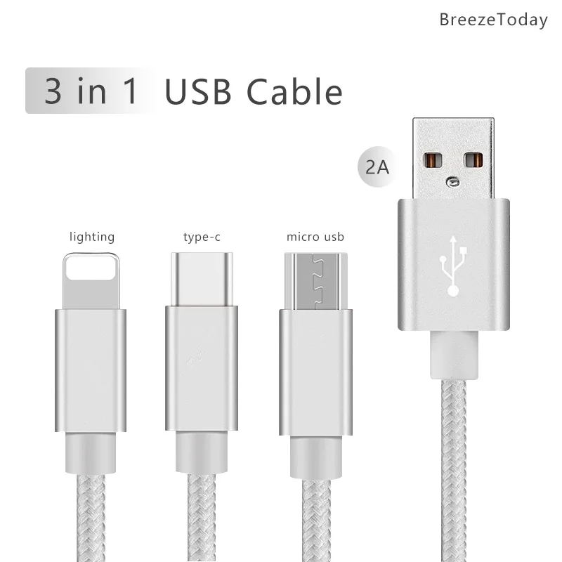 3 в 1 USB кабель для быстрой зарядки нейлоновый передачи данных прочный разъем iPhone 6