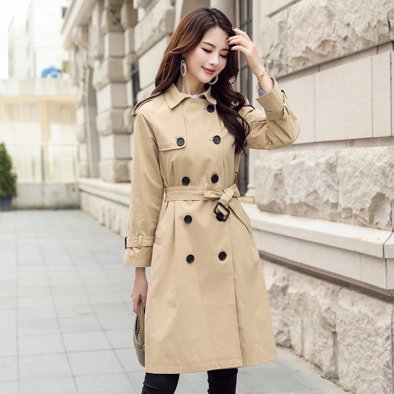 Модная ветровка пальто длинное новинка 2019 осеннее женские тренчи корейская