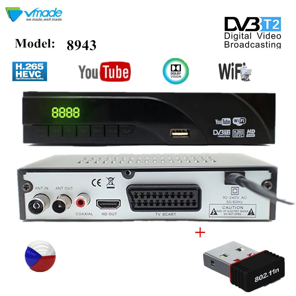 DVB T2 тюнер телеприставка наземный ТВ приемник DVB-T2 HD Поддержка H.265 YouTube с USB wifi ТВ приставка