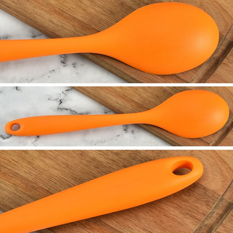 

Silicone Dining Spoons Korean Style Nylon Long Handle Round Spoons For mixing salad Soup Cooking Mixing 6 Colors kitchen tools