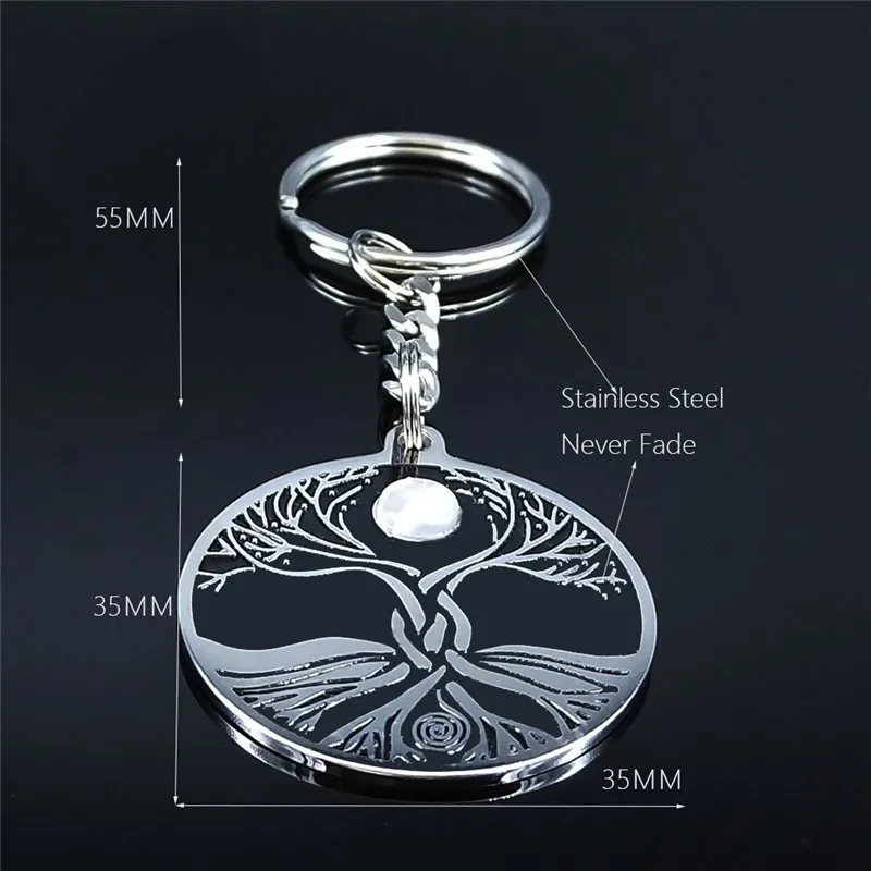

Fashion Tree of Life and Moon Vortex of Life Stainless Steel Keyring Men Silver Color Key Chains Jewelry llavero mujer K8S02