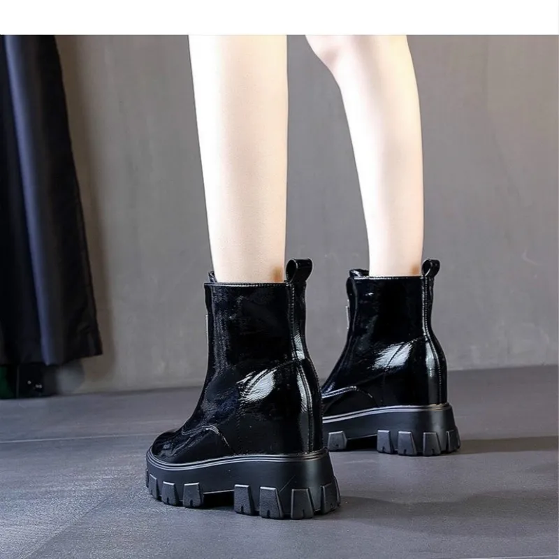 

Fashion platform shoes women's punk style solid color ankle boots women's platform wedge motorcycle boots square low heel increa