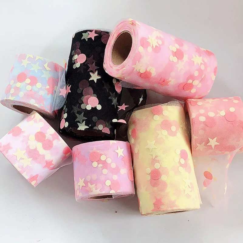 25 ярдов 6 см Блестящий розовый горошек тюль рулон ткань для юбки-пачки Свадебная