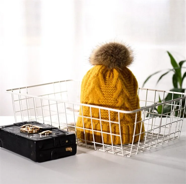 Женская Вязаная Шапка бини с помпоном из искусственного меха|Женские Skullies и