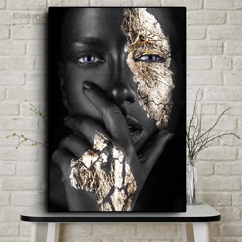 Картина маслом на холсте черная и Золотая женщина постеры принты в африканском