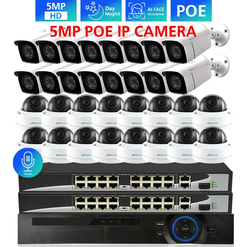 TOPROHOMIE H.265 + 32CH 4K HDMI POE CCTV система 48V 5MP AI безопасность Vandalproof аудио запись IP камера ИК