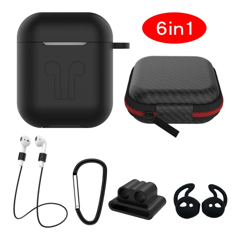 6 в 1 наборы силиконовых защитных аксессуаров для Airpods 2 Чехол с кольцом на крючках