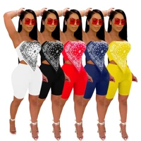 w8108 hot sale neon clothing sexy lady mini off shoulder crop top fancy design quick dry bandana and shorts two piece set