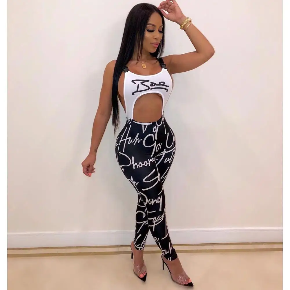 Комбинезон Adogirl на бретелях спагетти с буквенным принтом женский сексуальный