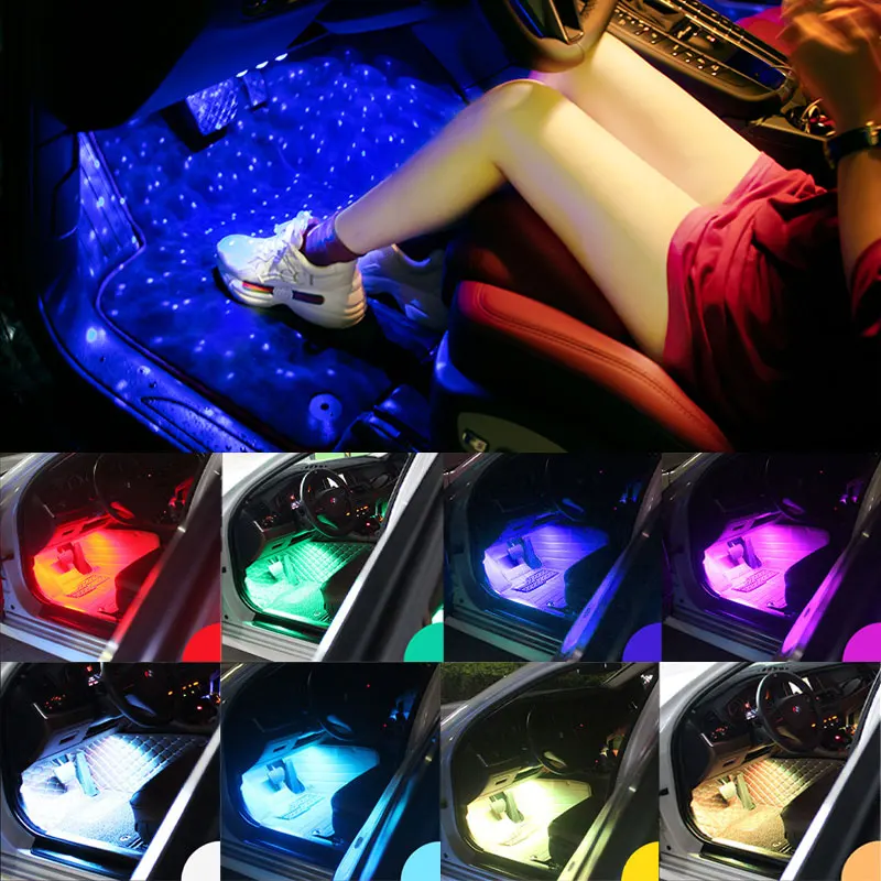Car styling Foot Light Interior Wireless Remote/Music/Voice Control Decoration Light Cigarette LED Atmosphere RGB LampStrip