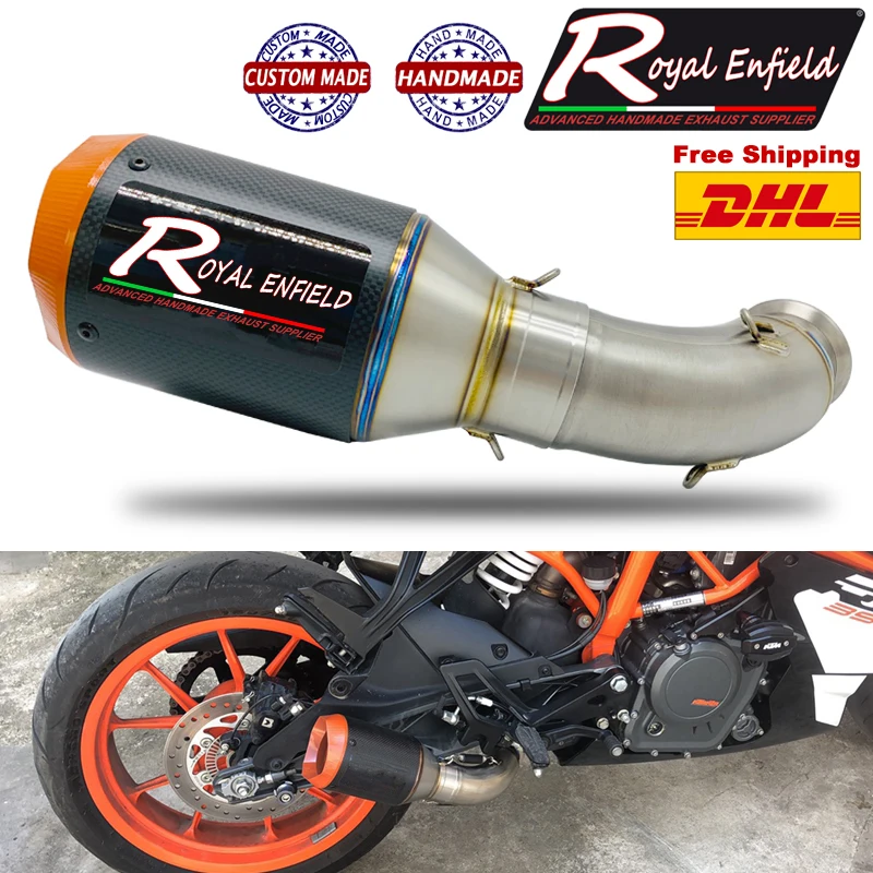 

For KTM Duke RC 390 2017 2018 Slip-on Titanium Alloy Carbon Fiber Exhuast Muffler Orange End Cap Royal Enfield Handmade Escape