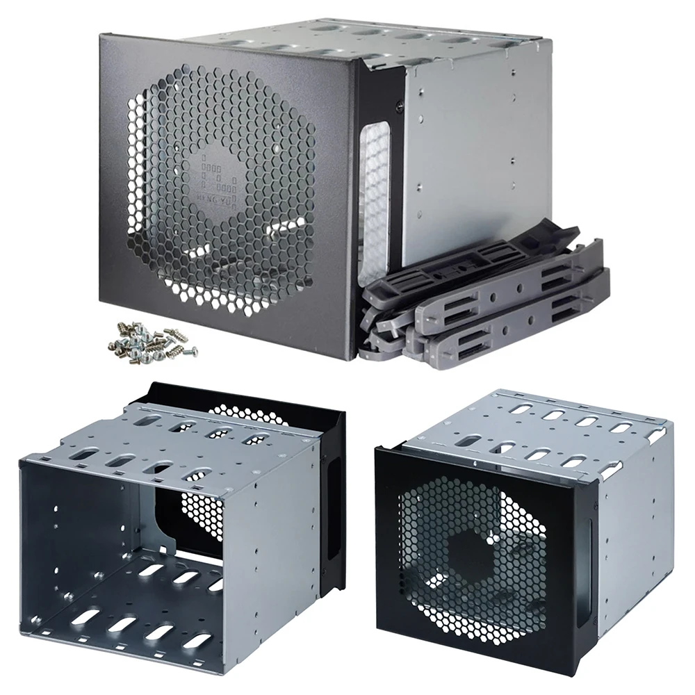 

5.25in To 5X 3.5in SATA SAS HDD Hard Drive Cage Adapter Tray Rack For 3x 5.25" CD-ROM Slot Internal External PC With Fan Space
