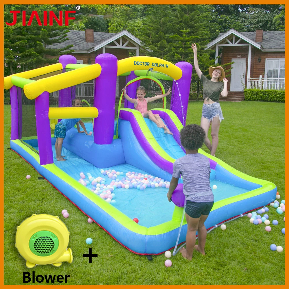 

Inflatable Bounce House Outdoor Water Park Summer Pool With Slide Trampoline For Children Jumping Naughty Castle Ride On Play