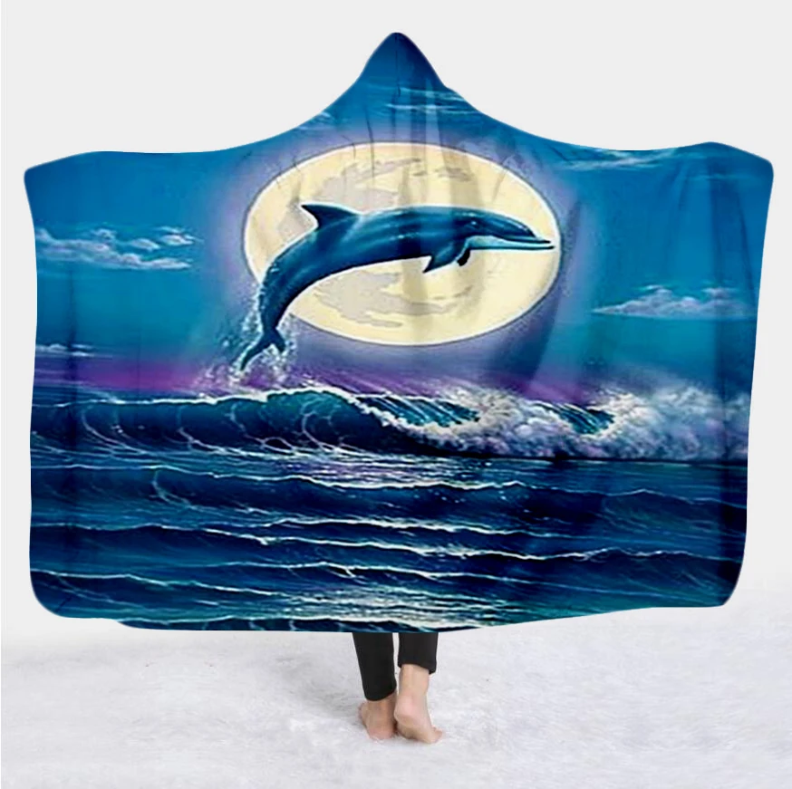 

Plstar Cosmos Cute dolphin colorful Blanket Hooded Blanket 3D full print Wearable Blanket Adult men women Blanket style-6