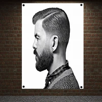 classic pompadour mens beard hairstyle posters retro print art barber shop home decoration wall chart flag canvas painting a1
