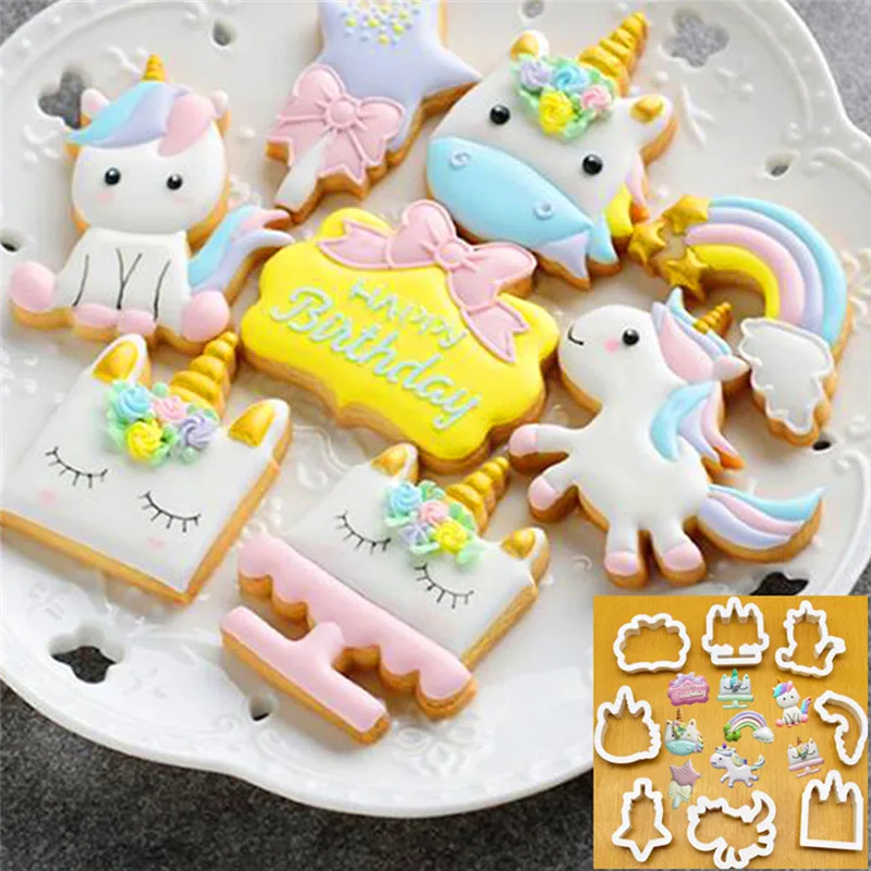 

8Pcs/Set DIY Cute Cartoon Unicorn Horse Shape Fondant Cake Cookie Cutter Mold Biscuit Decorating Moulds Kitchen Baking Tools