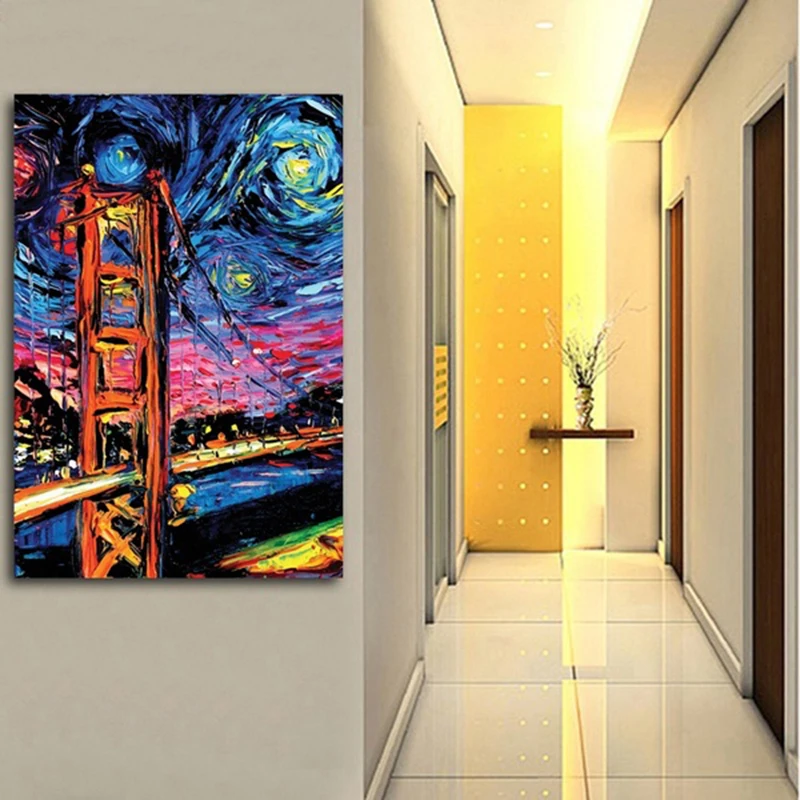 VanGogh звездная ночь Золотые ворота мост настенная живопись искусство для гостиной