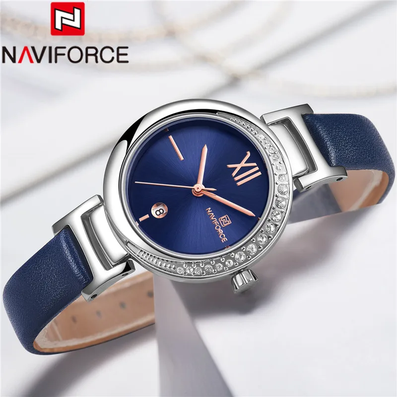 NAVIFORCE женские часы лучший бренд класса люкс Женские наручные из натуральной кожи