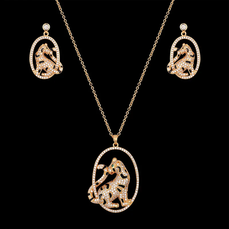 

Ожерелье Vankeliif с леопардом и серьги в виде животных, женский ювелирный комплект, Полный циркония, черный лак, модные аксессуары