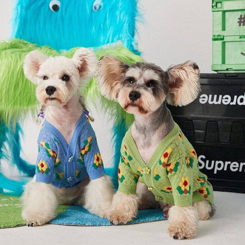 

Flower Dog Sweater Cardigan Pet Clothes Autumn Winter Teddy Pet Sweater French Bulldog Clothes for Dogs Ropa De Perro