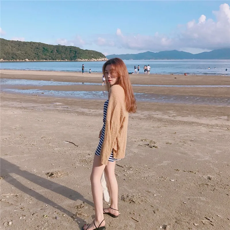 

Casual Thin Cardigan Women Loose Sunscreen Summer Knitting Shirts Long Sleeve Blouses Outwear