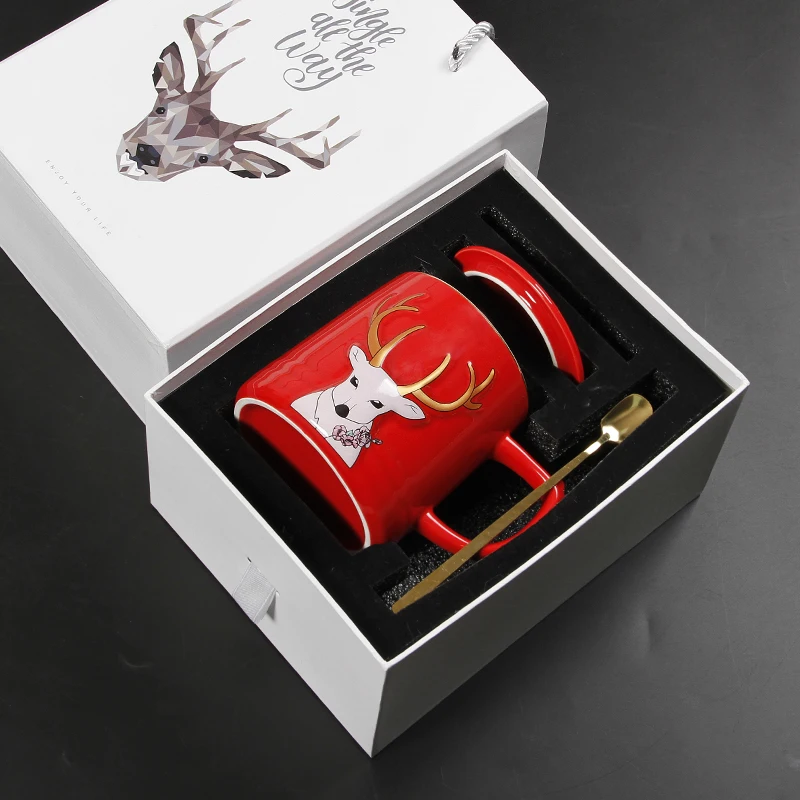 Керамическая кофейная чашка с узором в виде оленя золотыми краями кружка чашки