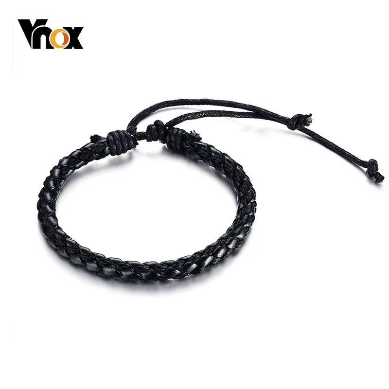 Мужские Плетеные браслеты Vnox ручной работы с кожаной веревкой повседневные