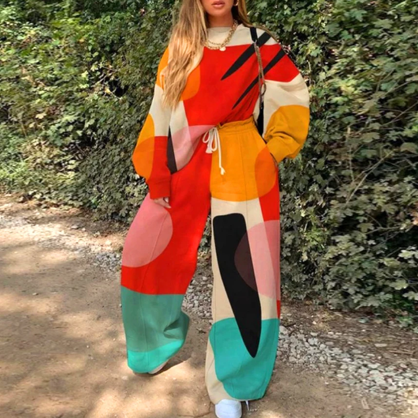 

Tracksuit women 2 Pieces Set Loose Harajuku Sweatshirts Pullover Hoodies Suit + Home High Waist Long Pants 2021 Outfit Viankani