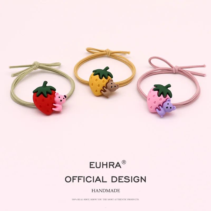 EUHRA, 5 цветов, маленькие мишки, клубника, эластичные резинки для волос для женщин и девочек, детские аксессуары для волос, резинка