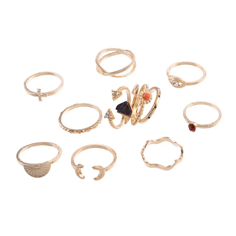 Набор из 16 шт./компл. набор кольца с кристаллами в виде звезд Лун молний