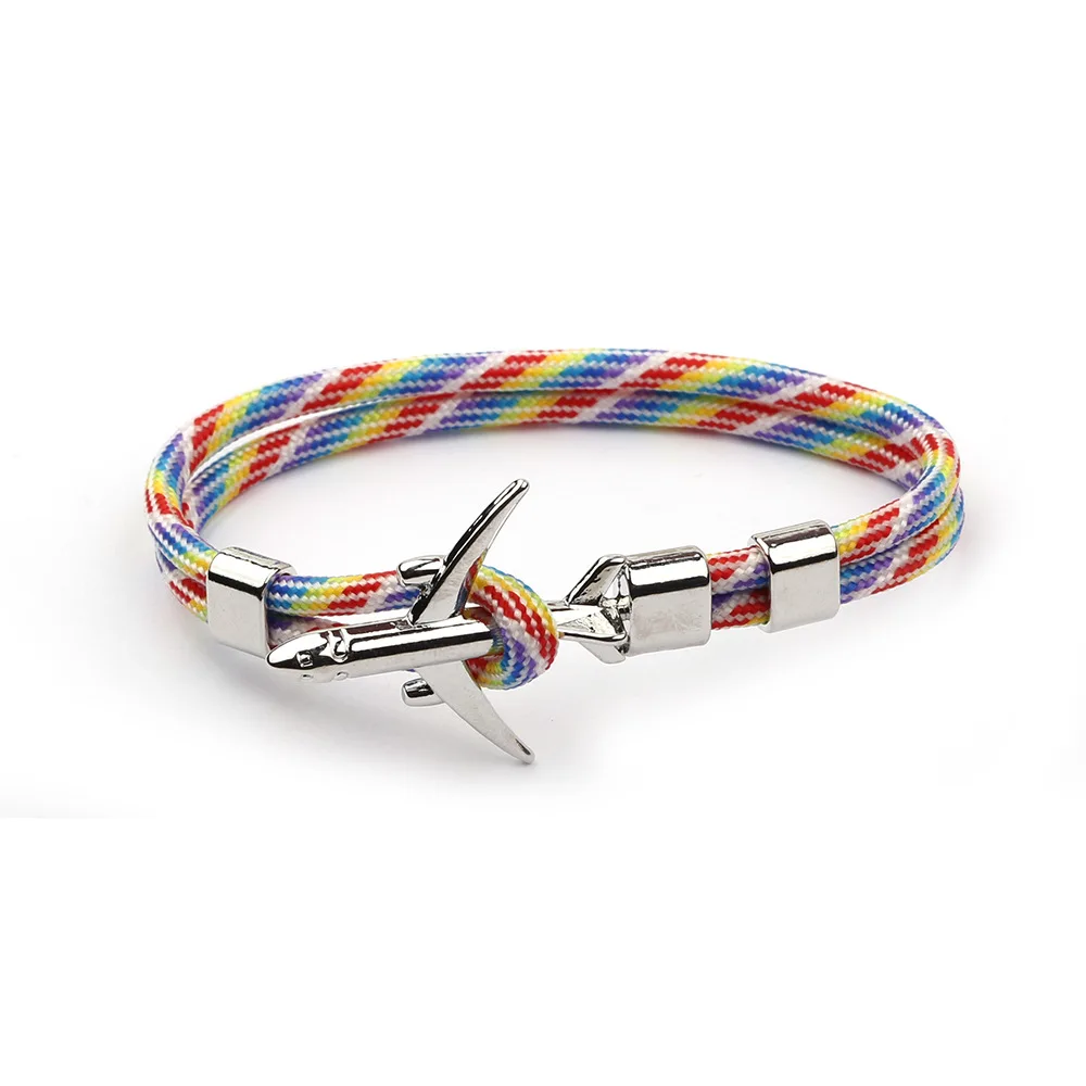 S Самолет браслет с якорем мужской Шарм цепь 550 веревка для зонтика браслет ювелирные изделия мужской обруча выживания авиационный стиль спортивный крючок - Окраска металла: S