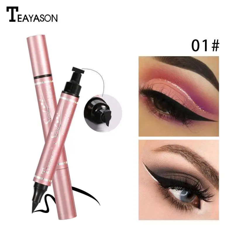 2 In 1 Eyeliner With Stamp Black Double Head Seal Triangle Star Waterproof Quick Dry Smooth Pen Makeup TSLM1 |