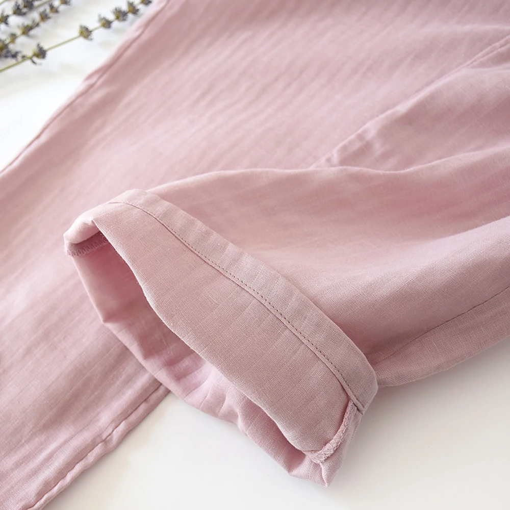 Пижама из тонкой ткани домашние штаны для пар хлопковые двойные марлевые сна