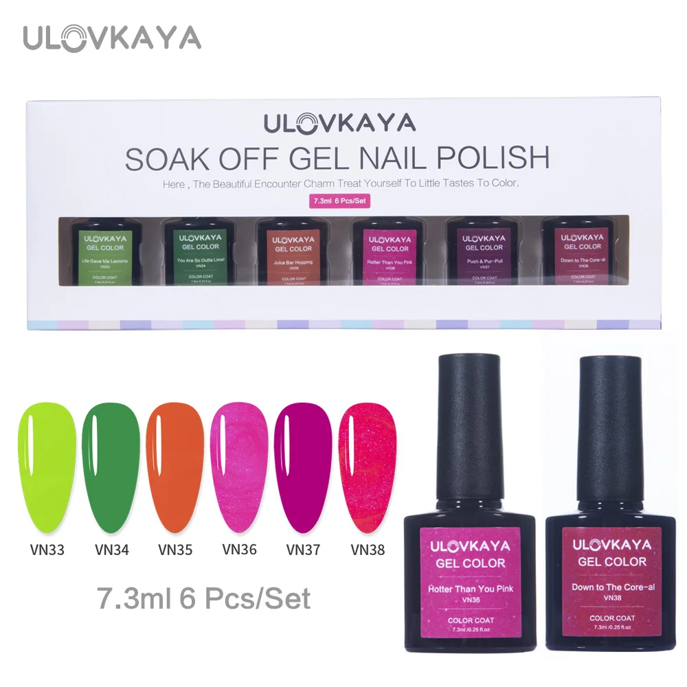 ULOVKAYA 6 шт./партия блестящие зеленого и красного цвета УФ гель для ногтей с длинным рукавом lasiting Лаки био Гели