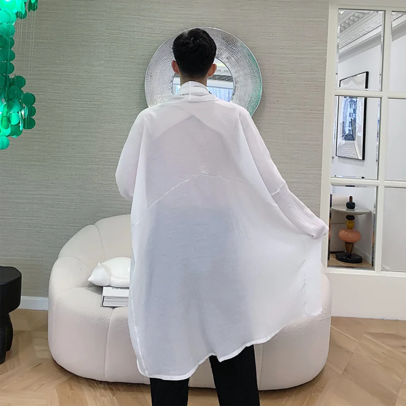 Men's Long Sleeves Long Shirt Spring And Autumn New Deep V Collar Thin Ultra Loose Performance Clothing Trend Large Size Shirt