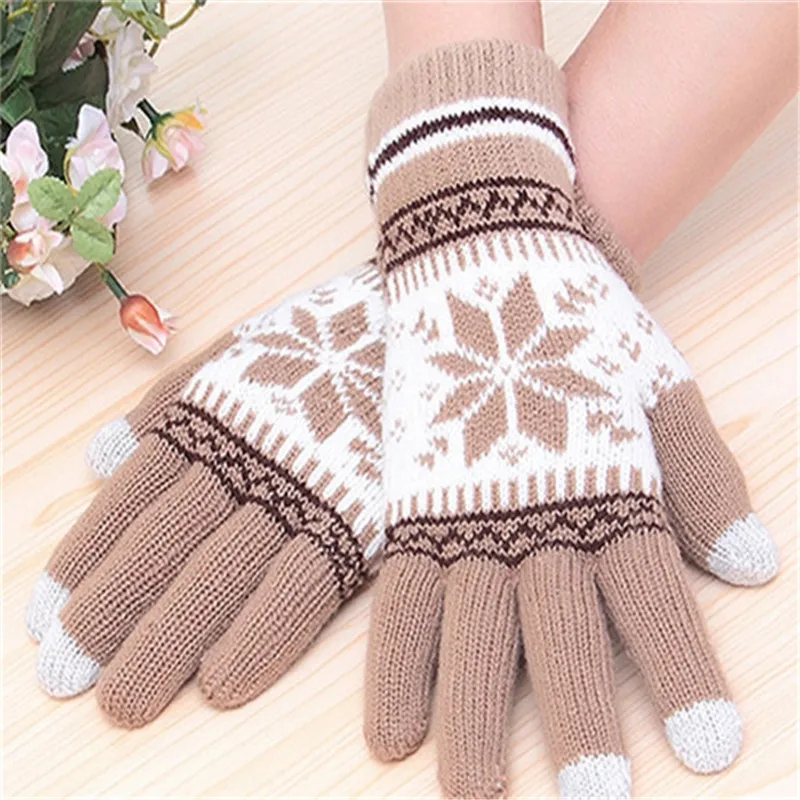 

Fashion Winter Unisex Plus Velvet Plus Thick Keep Warm Knitted Touch Screen Gloves Women Wholesale