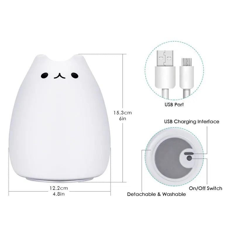 Светодиодный ночник с силиконовым сенсором для кошек USB Перезаряжаемый спальни