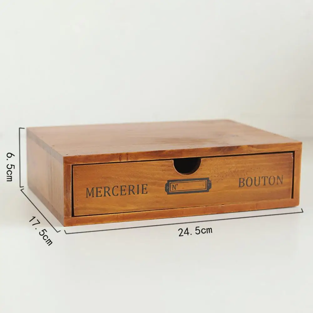 Retro Multi-layer Wooden Desktop 4-layer Drawer Storage Box Cabinet Organizer Supplies |