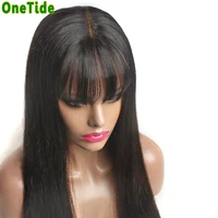 onetide wholesale bone straight human hair wig with bangs fake scalp wig peruvian brazilian human hair wigs for black women