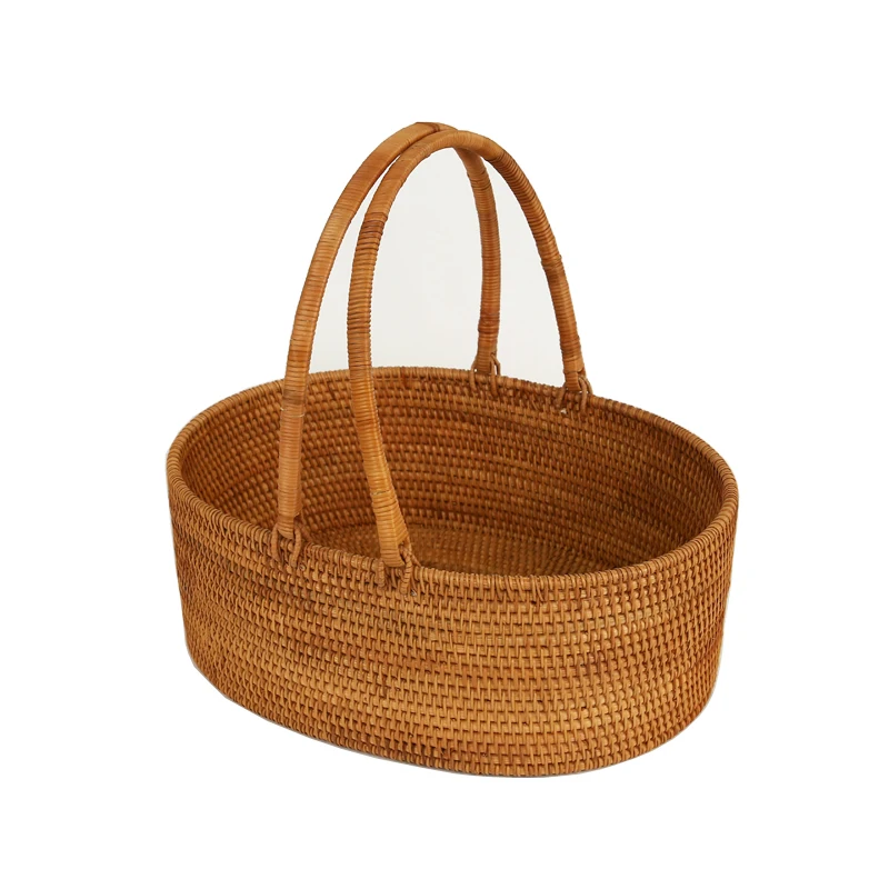 

Vietnam Rattan Autumn Snack Storage Box Rattan Woven Storage Dessert Fruit Basket Portable Picnic Basket Shopping Basket Storage