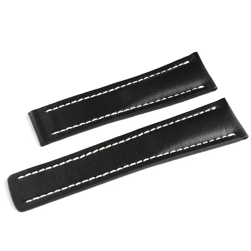 20mm 22mm 24mm Black Smooth Genuine Leather Strap Watch Band Deployment Clasp For Breitling Navitimer - Цвет ремешка: Black without buckle