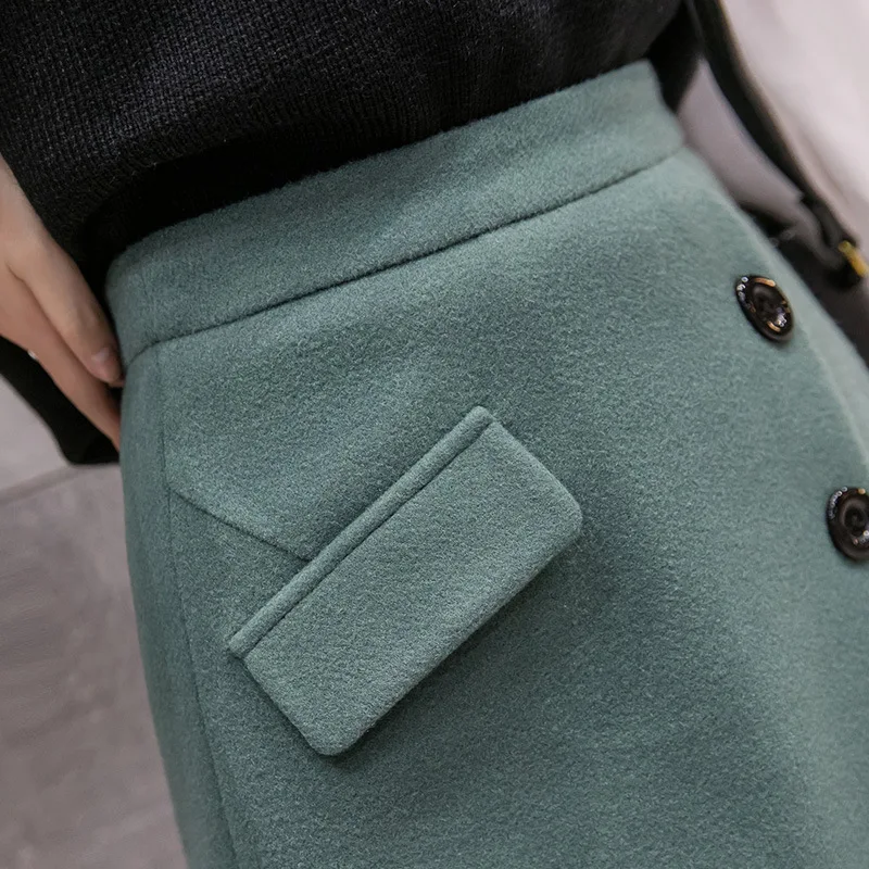 S-2xl необычная шерстяная трапециевидная черная юбка для женщин Осень Зима теплые зеленые мини-юбки женские с высокой талией женские юбки Falda Pantalon Mujer Jupe Femme