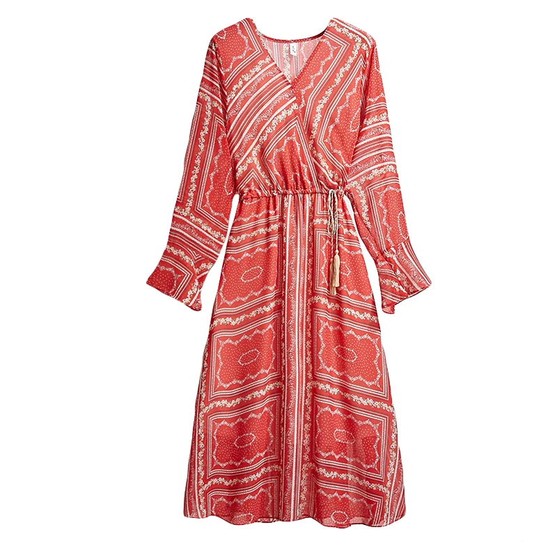 Женское богемное шифоновое платье Mozuleva ТРАПЕЦИЕВИДНОЕ с бантом и цветочным