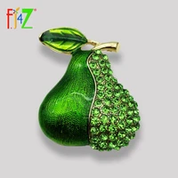 f j4z new fashion plant brooches green enamel pear shinning rhinestone costume pins for women gift jewelry accessories bijoux