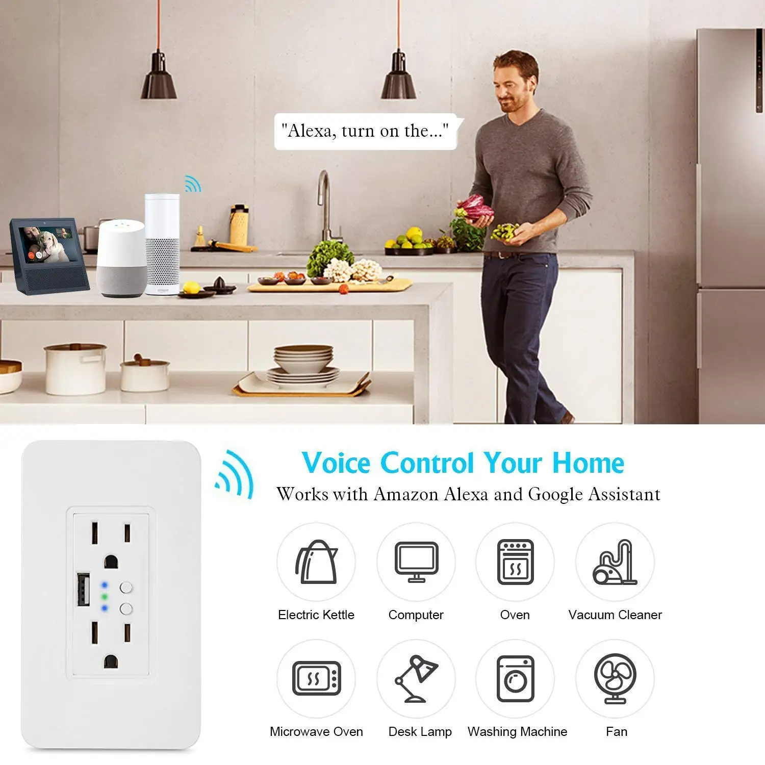 Smart WiFi настенные розетки США электрическое штепсельное гнездо с USB зарядным устройством 15A независимый переключатель дистанционного управления Alexa Google Home